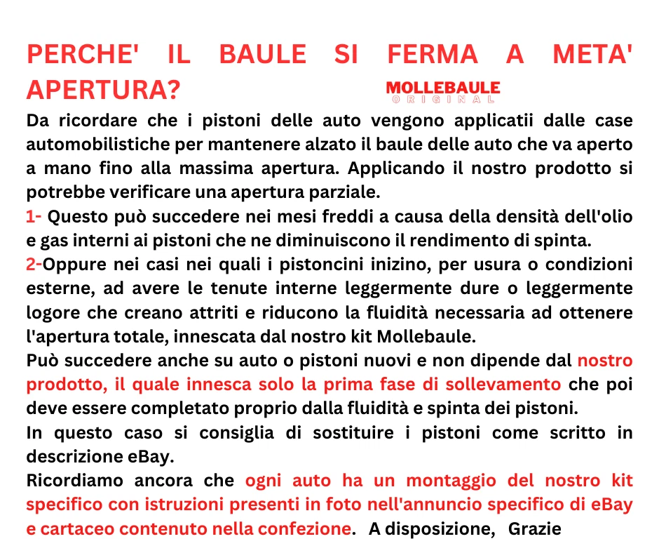 MOLLEBAULE KIT MOLLE APERTURA AUTOMATICA BAULE ALFA GIULIETTA - Immagine 4 di 4