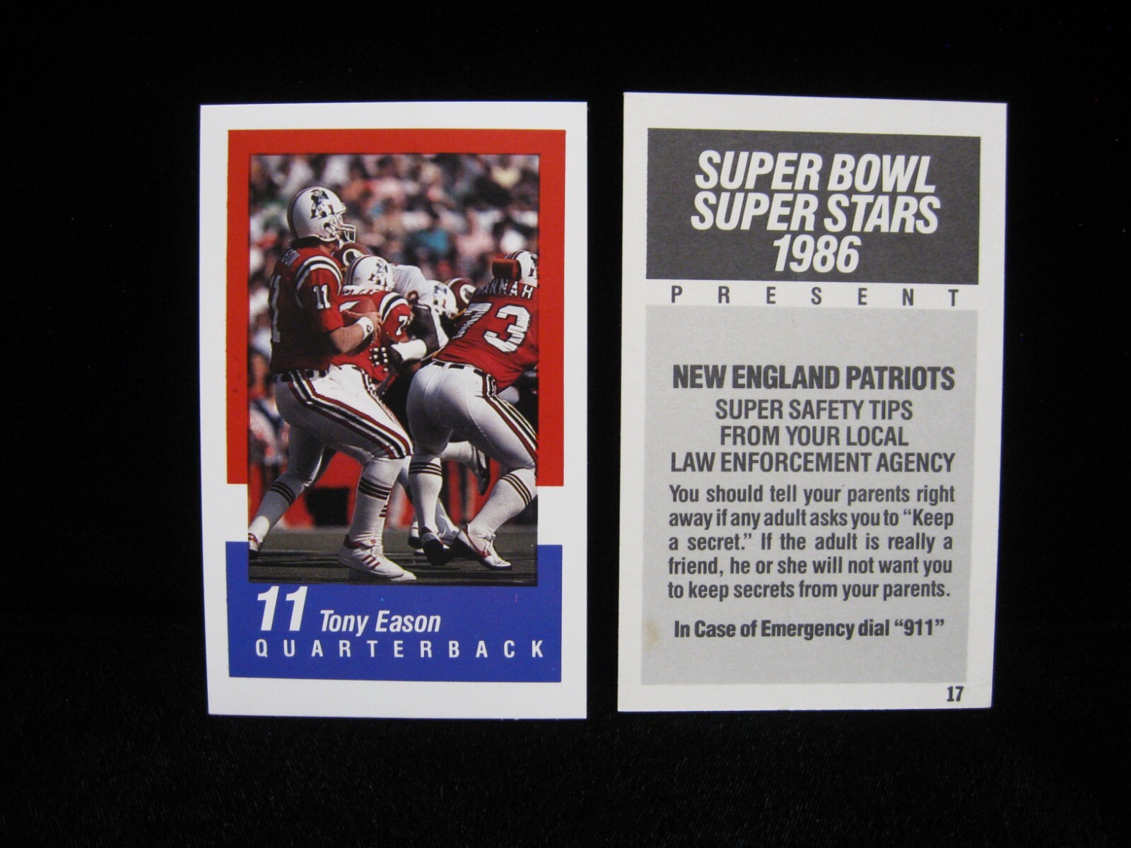 1986 Tony Eason New England Patriots S.B. XX Police Super Stars Card #17