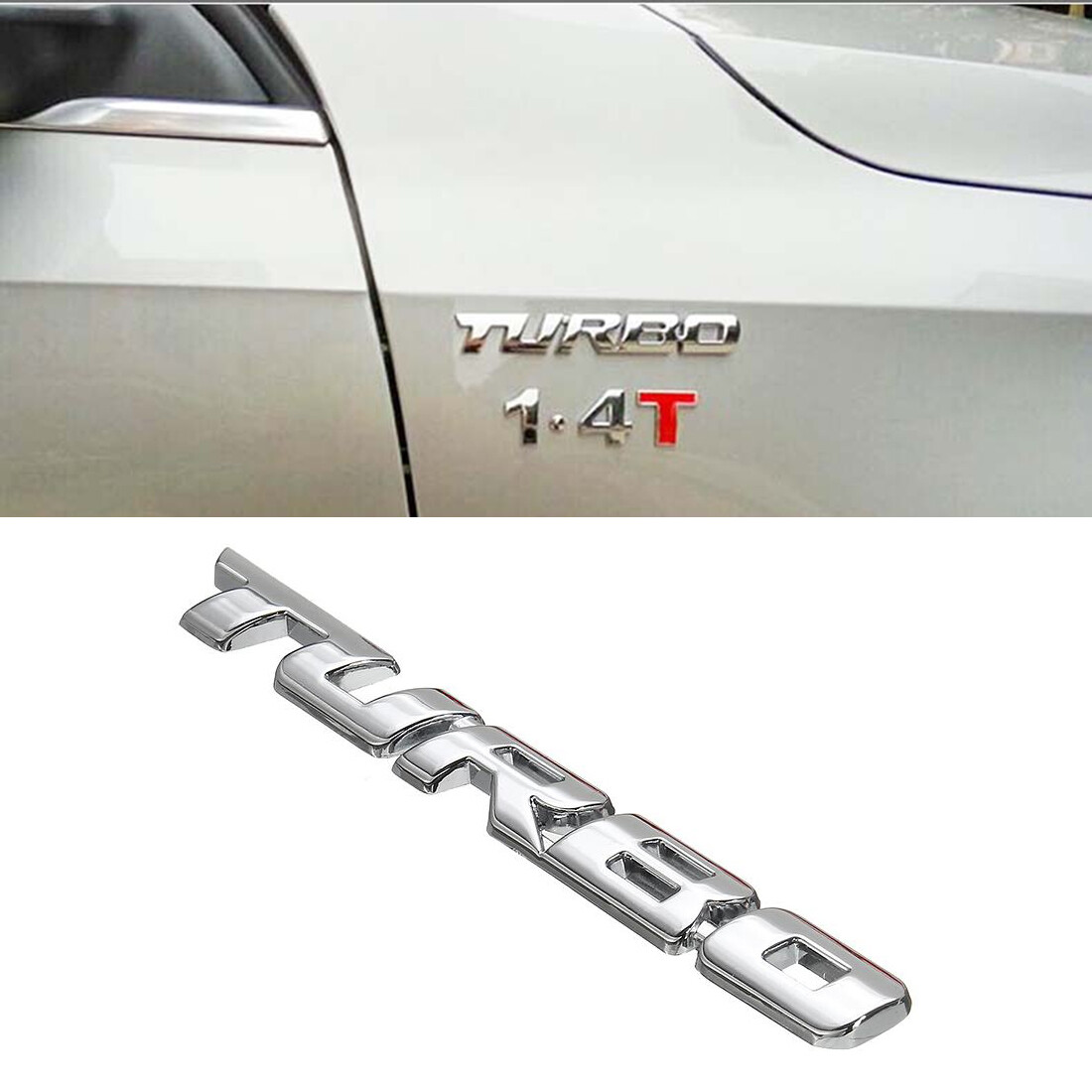 3D TURBO Silver Metal Letter Sticker Emblem Badge Auto Car Styling