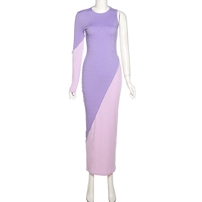Women Patchwork Contrast Ribbed Skinny Irregular Casual Chic Bodycon Maxi  dress | eBay