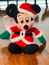 Disney Store Santa Mickey Christmas Mini Bean Bag Plush New With Tags 7" Vintage