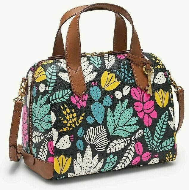 Fossil Fiona Satchel Dark Floral Print 