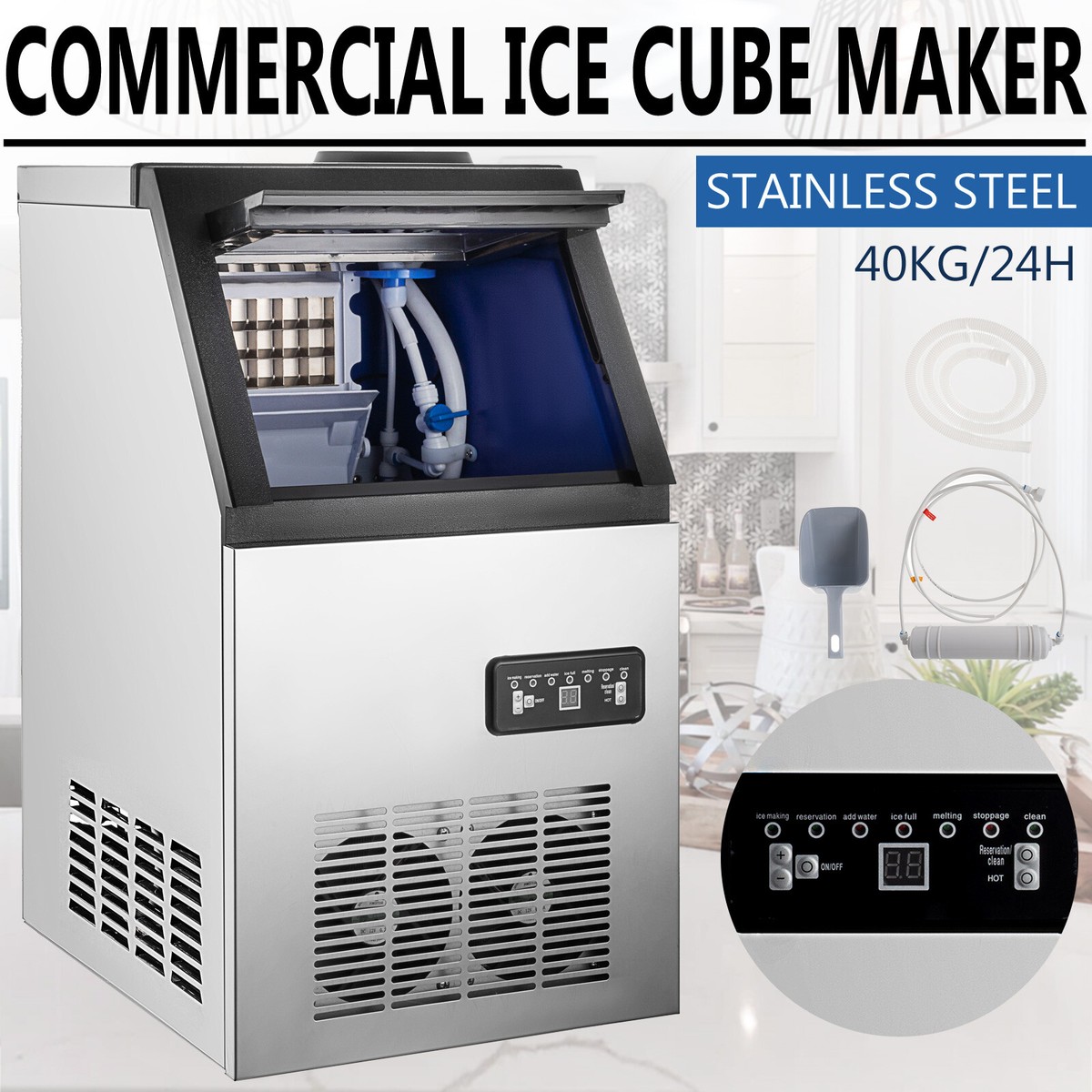 80 Lb Undercounter Commercial Ice Maker - Stainless Steel, Cube Ice Machine (VIPSHOPMARKET HBZB-36F)