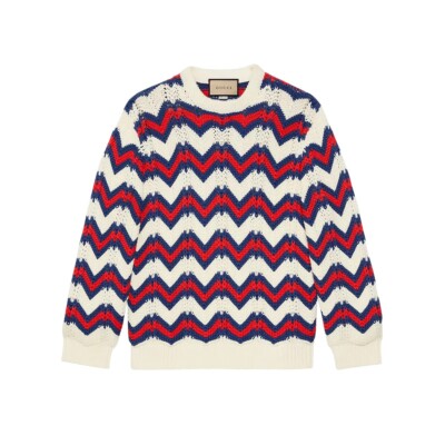 Authentic Men's Gucci White Cotton Knit Chevron Sweater Jumper