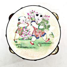 Chinese Rattle Tambourine Drum Musical Instrument Hand Held Percussion Art T4