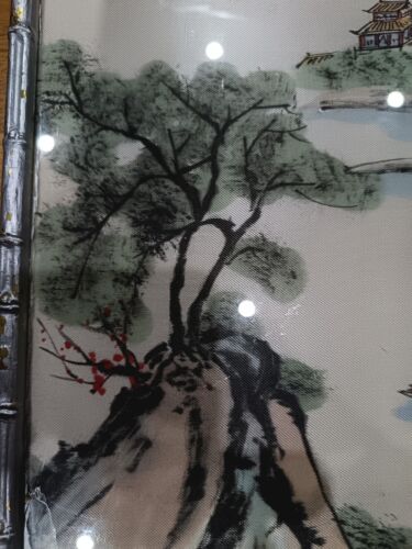 Vintage Asian Mountain Scene Handpainted On Silk, Framed Painting, Signed - Picture 7 of 13