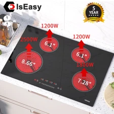 IsEasy Built-in Electric Ceramic Cooktop Stove Top 4 Burner Timer Touch control 