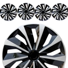 Wheel 15" Hub Covers 4PC Black & Silver Replacement Hub Caps Enhanced Protection
