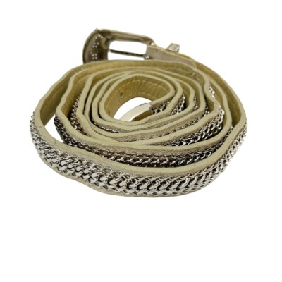 Nanni Genuine Leather Chain Link Belt Silver Beige Italy 