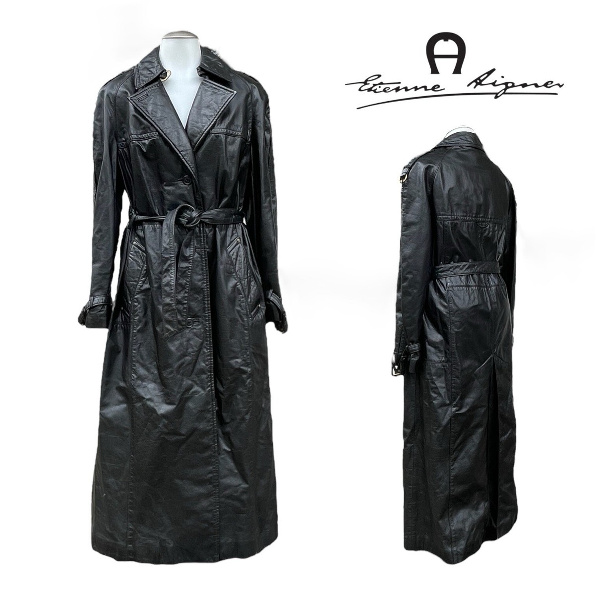 Vintage 70s ETIENNE AIGNER Womens 10 Long Leather Trench