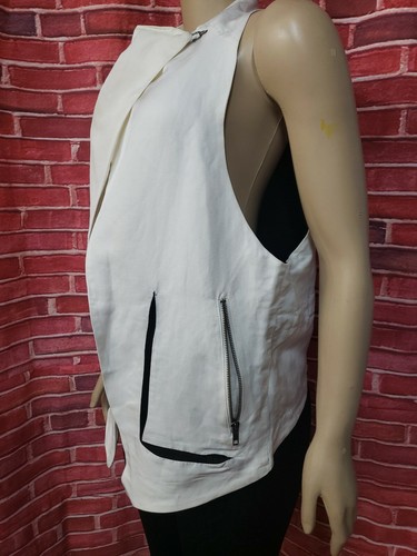Helmut Lang Women's Vest Size P Crossover design ivory black Zip on pockets #C - Picture 3 of 12