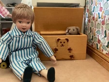 1/12 Dollhouse Child’s Nursery Room Solid Wood Teddy Bear Toy Chest Town Square