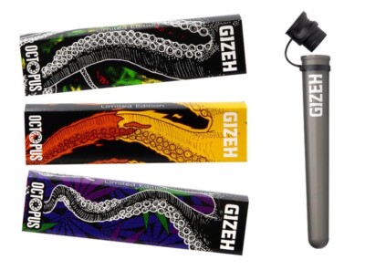 Set:  3x Gizeh (Black) ''Octopus'' King Size Slim Papier  Tips + 1 Transporthülle 