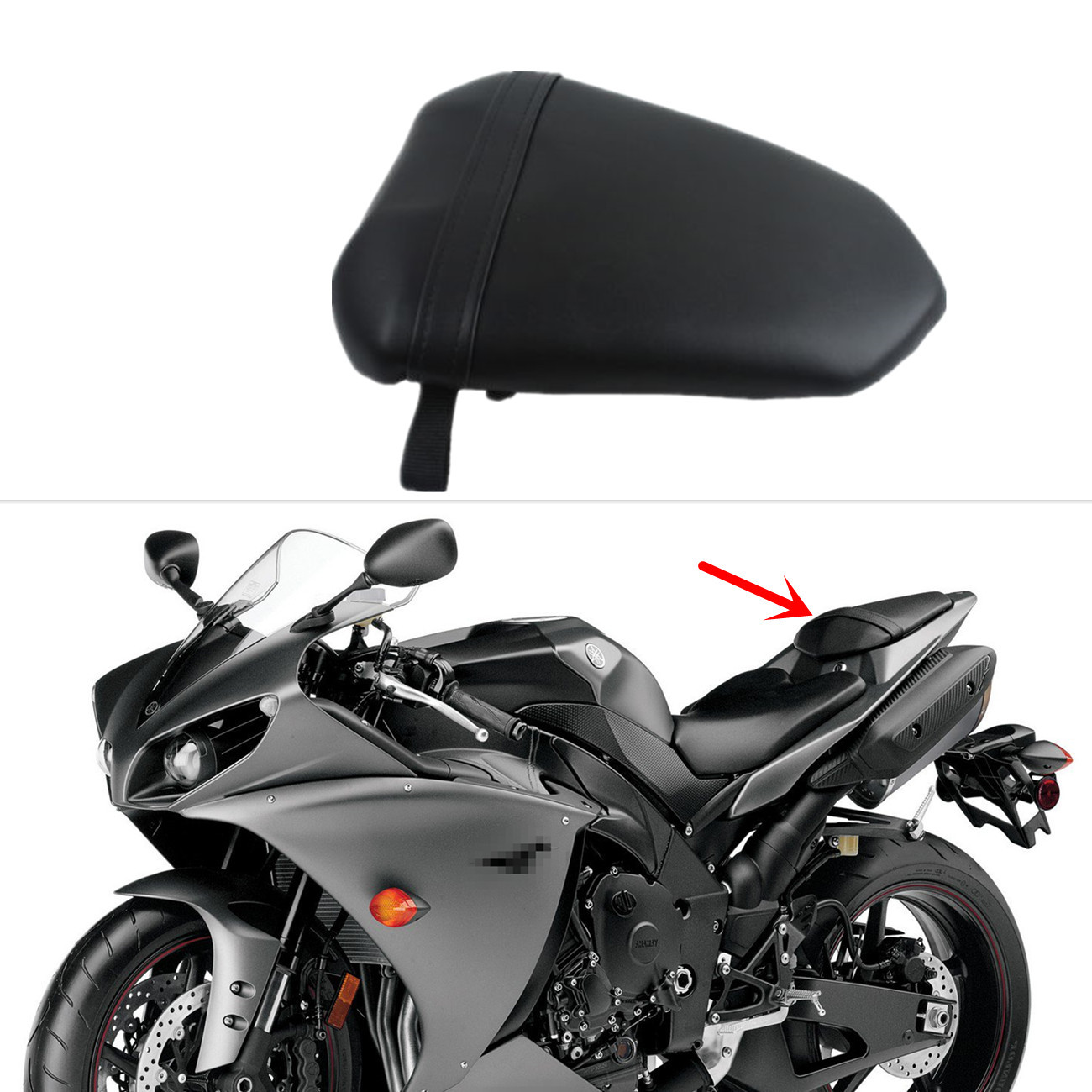 Black Rear Passenger Seat For 2004-2006 Yamaha YZF-R1 - Synthetic Leather, New