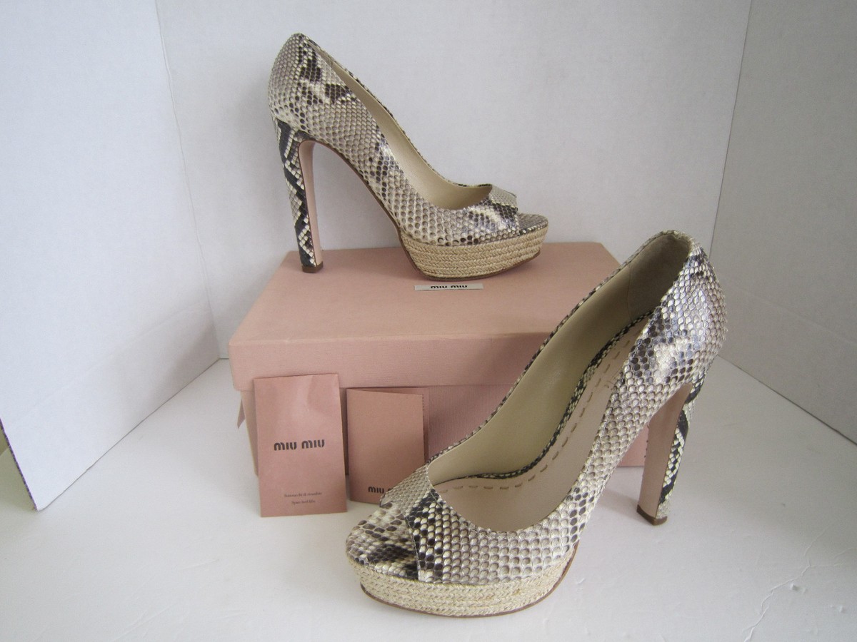 Miu Miu Piton Snake Beige Brown Peep Toe Pumps Heels EU 41 US 10 BNWB $800  Italy