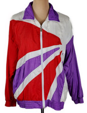 VTG 80s LAVON Womens M Multicolor Colorblock Lined Full Zip Windbreaker Jacket