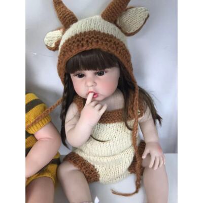 Full Vinyl Body Reborn Baby 22inch Brown Long Hair Girl Doll Princess Toddler