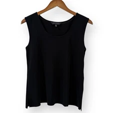 Ming Wang Knit Shell Tank Top Medium Black Sleeveless Luxury Career Minimalist