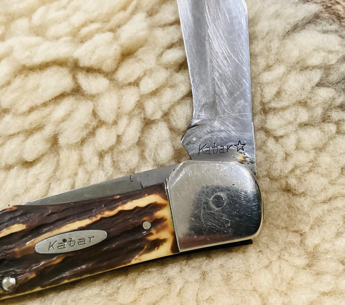 KA-BAR 2 Blades Stag/Antler Handle Collectible Folding Knives for