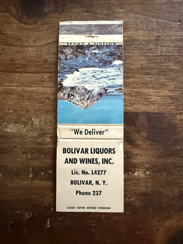H129 Bolivar Liquor Store & Wine Bolivar New York Vintage Matchbook Cover