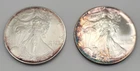 Lot of 2 Silver Eagles 1993 2004 1oz .999 Fine Silver Rainbow Toned BU WP1-85