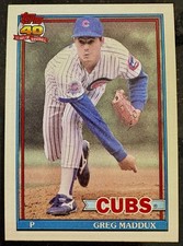 Topps 1991 40 Years Greg Maddux #35 Chicago Cubs Baseball Base Set A* Variation