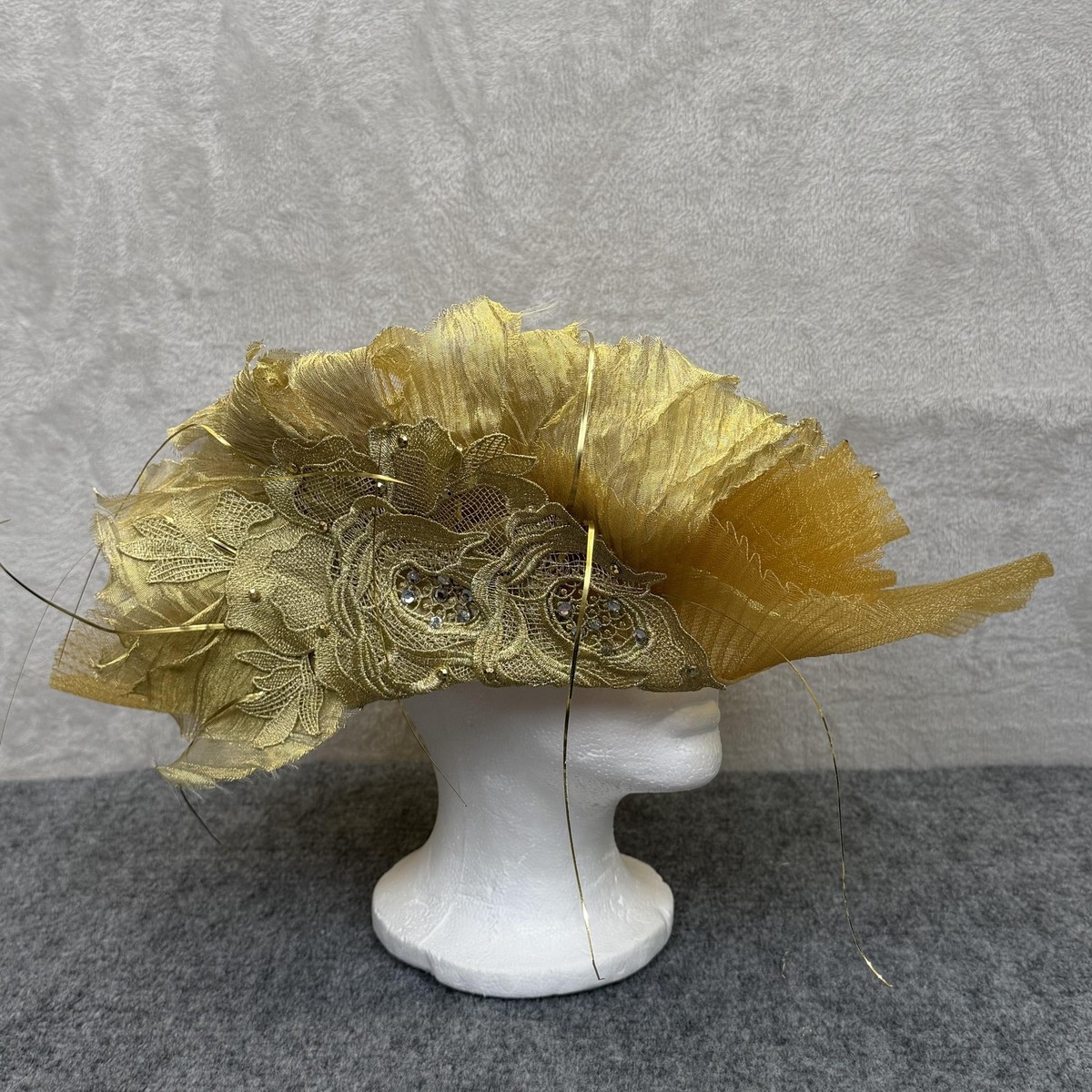 Ms Divine Metallic Gold Church Hat Lace Bow Elegant Derby Wedding Hat Ms. Divine Hat New Collection Antique Metallic Gold Dramatic  main image 3