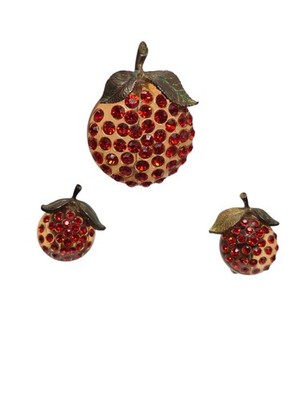 Vintage Lucite Forbidden Fruit  Brooch & Earring Set Orange