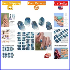 Semi Cured Glitter Gel Nail Strips Stars Shine, 28 pcs for Home DIY Nail Art
