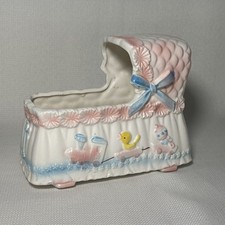 Relpo Vintage Musical Japan 6064 Bassinet/Baby Novelty Planter 6.75x4x5  Works 
