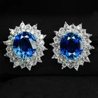 Luminous Royal Blue Sapphire 17.65Ct 925 Sterling Silver White Gold Earrings