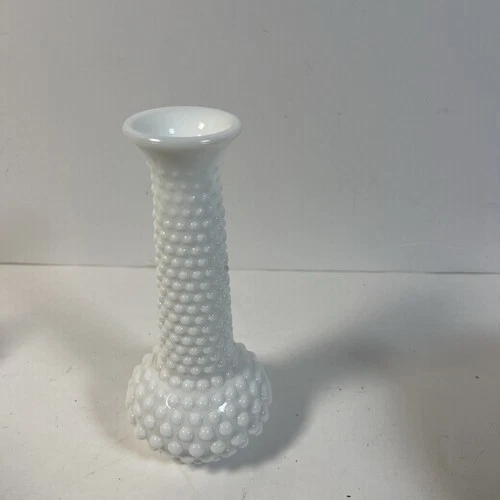 Vintage EO Brody Milk Glass Hobnail Bud Vase 7.5 Inches Tall