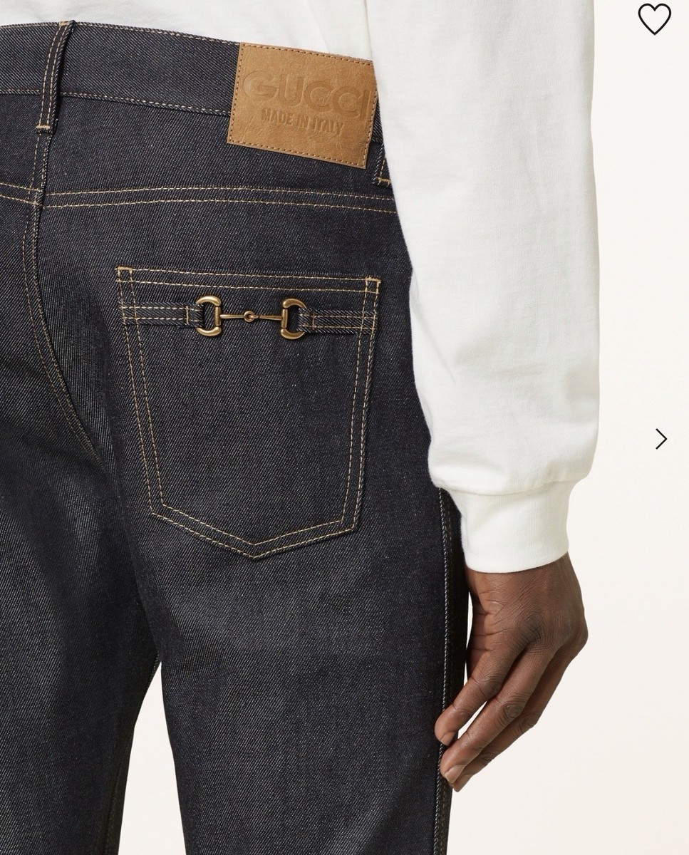 【GUCCI】MENS HORSEBIT COTTON JEANS 31 Gucci Tapered Dark Blue Denim Pants Jeans with Horsebit Men's Size