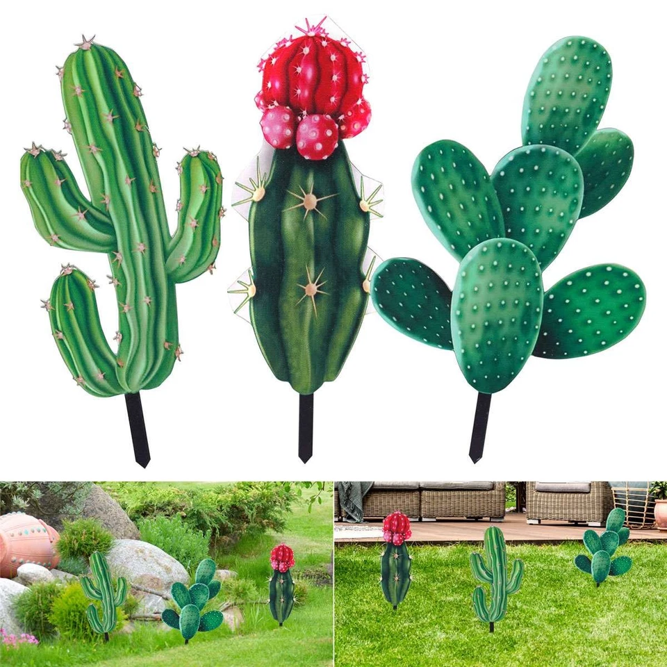 3pcs Artificial Flowers Cactus Green Plants Home Outdoor Lawn Yard Garden Decor - Image 2 of 4
