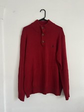 Polo Ralph Lauren Sweater Knit Mens Large Red Mock Neck Button Up