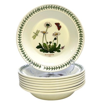 Portmeirion Vintage Botanic Garden England 8.5'' Daisy Rim Soup Bowl Set of 8