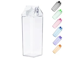 500ml/17Oz Cute Clear Milk Carton Water Bottle Portable Drinkware for Outdoor...