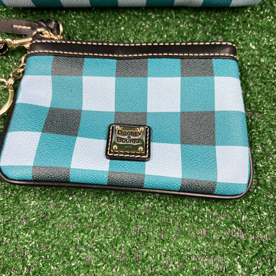 Bandolera Dooney & Bourke Tucker Penny verde azulado a cuadros y monedero a juego nueva Foto 3 de 4