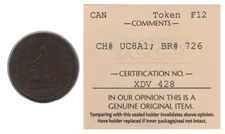 Upper Canada 1815 'Commercial Change' 1/2 Penny Token ICCS F12 UC-8A1 (CCT#UC...