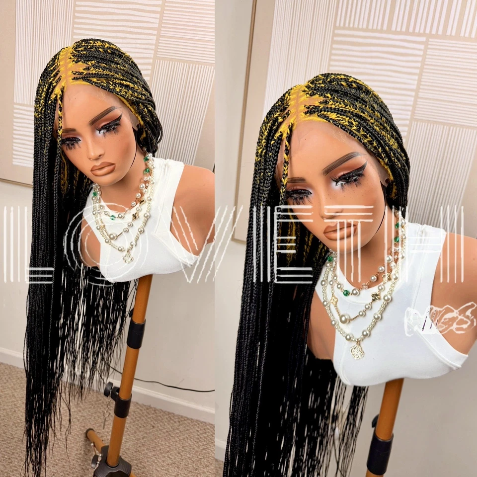 Se envía al día siguiente (ENVÍO 2 DÍAS) Peluca trenzada de encaje completo Cornrow, trenza negra sin nudos Foto 3 de 4