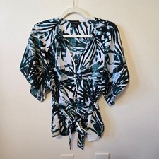 Banana Republic Floral Palm Leaf Blouse Tie Top Size XS