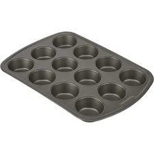 Everyday Nonstick Steel Muffin Pan 12 Cup Baking Tray Gray Kitchenware