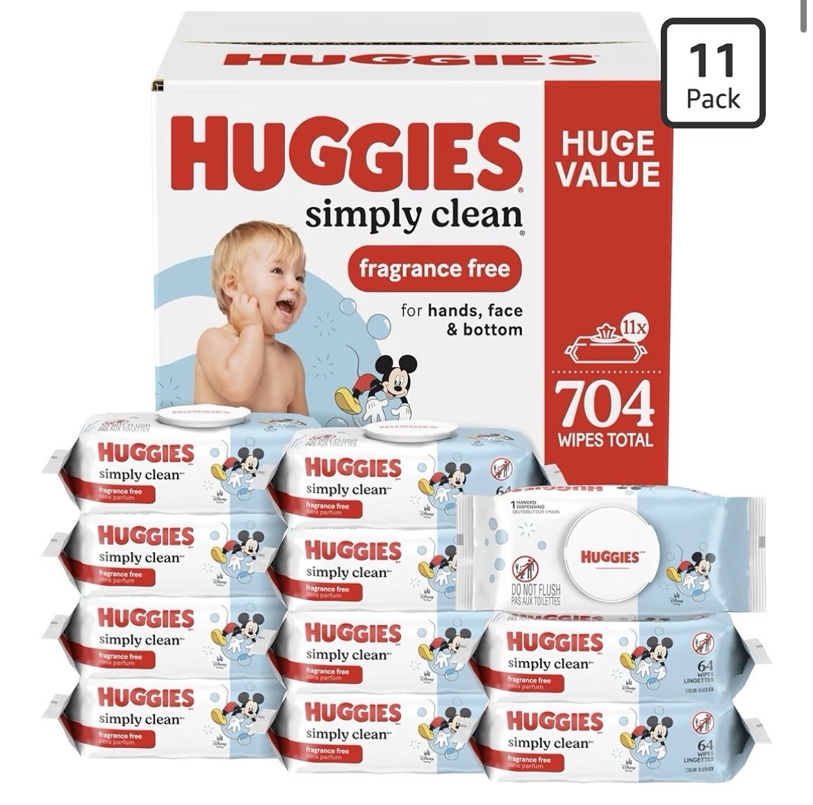 Wipes, 11 Flip-top Packs (704 Wipes)!