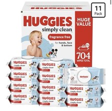 Huggies Simply Clean Unscented Baby Diaper Wipes, 11 Flip-Top Packs 704 Wipes 