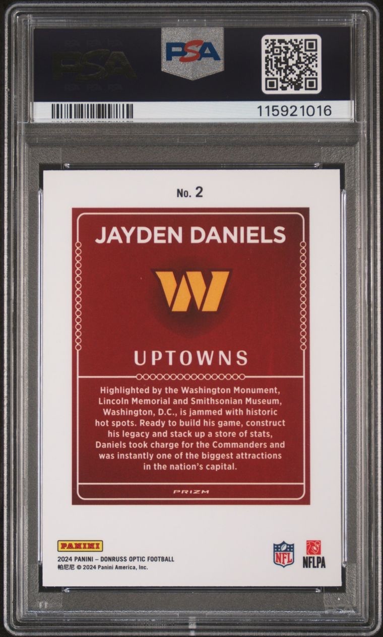 2024 Panini Donruss Optic - Uptowns Jayden Daniels #2 (RC), PSA 9 view 2