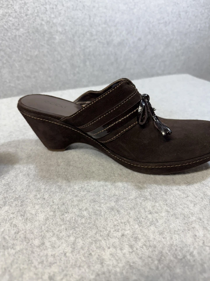 Zapatos Ecco para mujer talla 40 marrón gamuza mula zuecos tacones borla sin cordones cómodos Foto 4 de 4