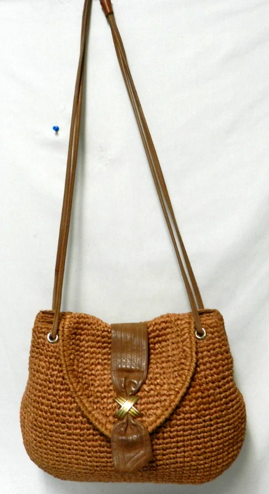 Bolsa de ombro Bally Vintage palha e couro feita na Itália marrom média - Imagem 2 de 4