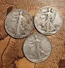 Lot of 3 US Walking Liberty Half Dollars 90% Silver 50c 1941, 1943, 1947