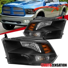 Fit 2009-2018 Dodge Ram 1500 2500 3500 Black Quad Headlights Headlamp Left+Right