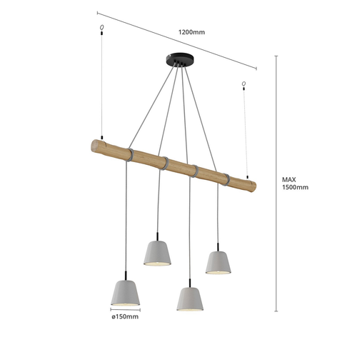 Lucande Asta Pendelleuchte Hängeleuchte Deckenlampe Lampe Leuchte Holz grau 667 - Bild 7 von 9